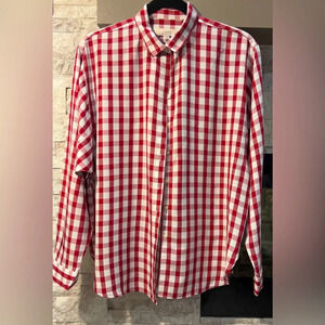Loft Red Checkered Button Down top size Small Preowned